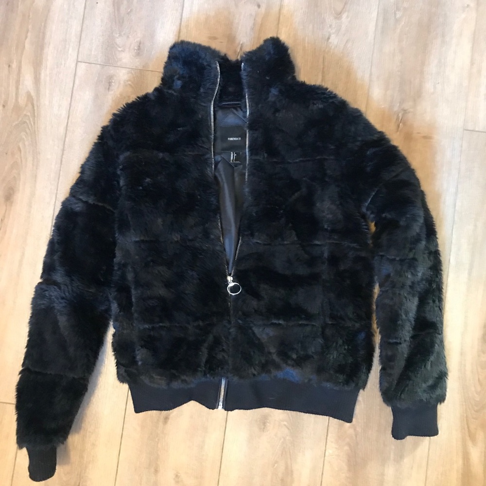 Forever 21 fuzzy bomber jacket